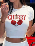 Cherry Print Crop Top for Women - Y2K Style