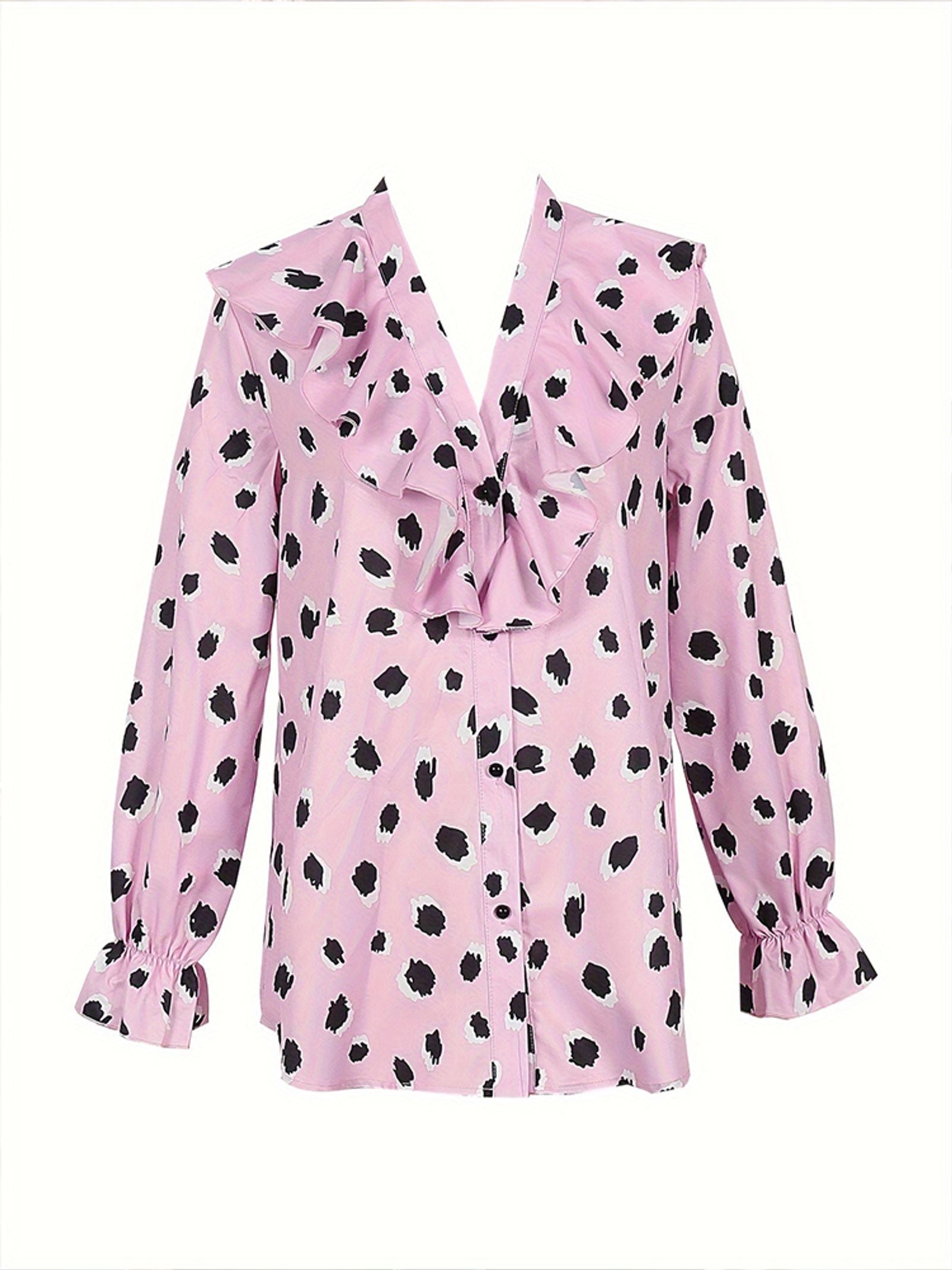 Ladies Vintage Ruffle Long Sleeve V Neck Top