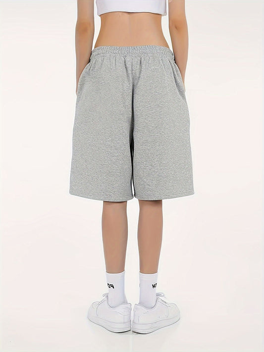Plus-Size Grey Drawstring Waist Athletic Shorts for Women