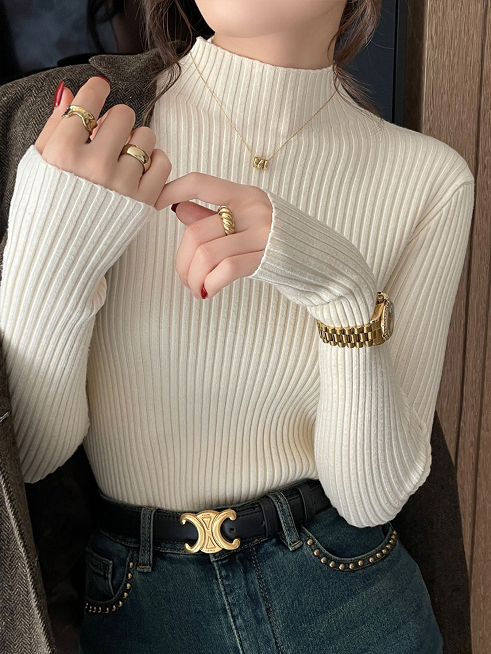 Solid Color Slim Turtleneck Sweater for Women