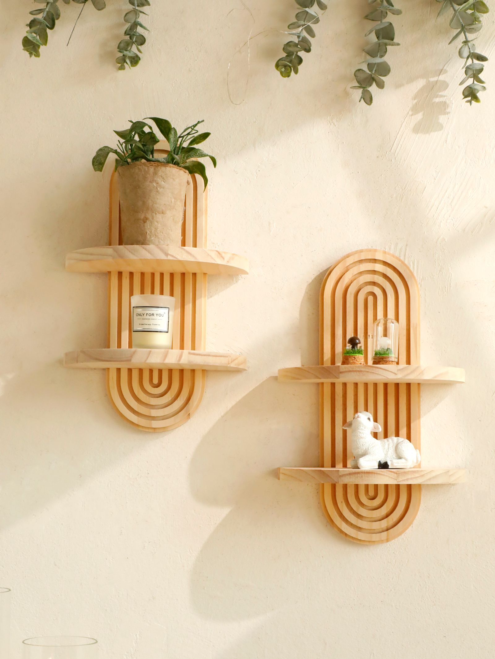 Boho Style Wooden Geometric Wall Shelves