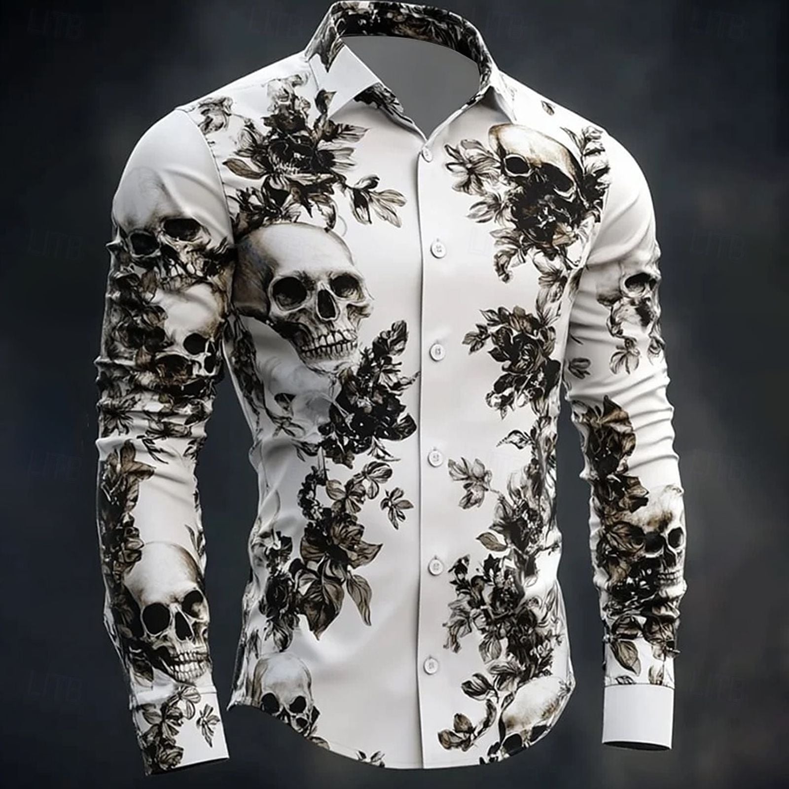 Hip Hop Skull Print Long Sleeve Shirt for Men
