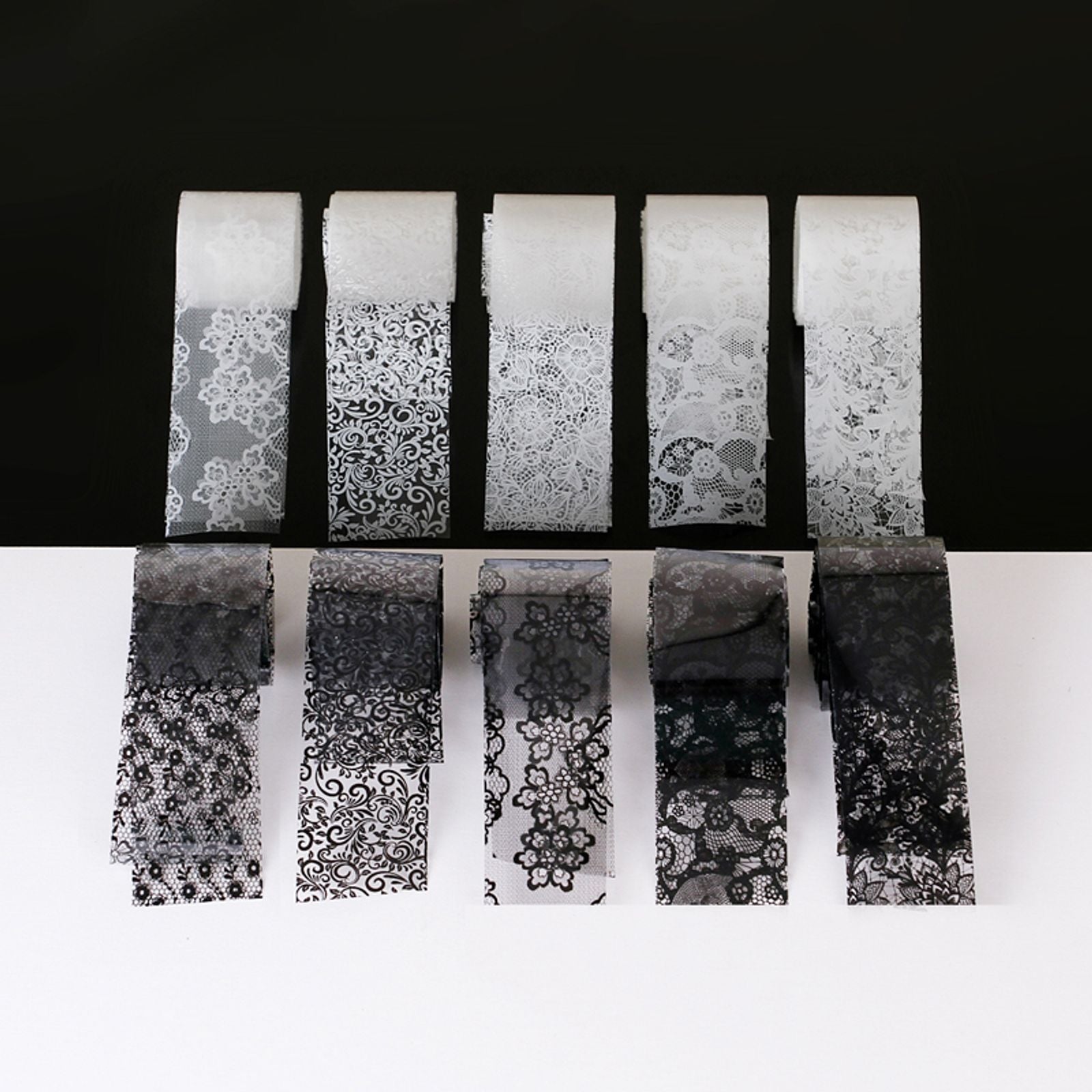 10 Rolls Black and White Lace Transfer Foil for Nail Art