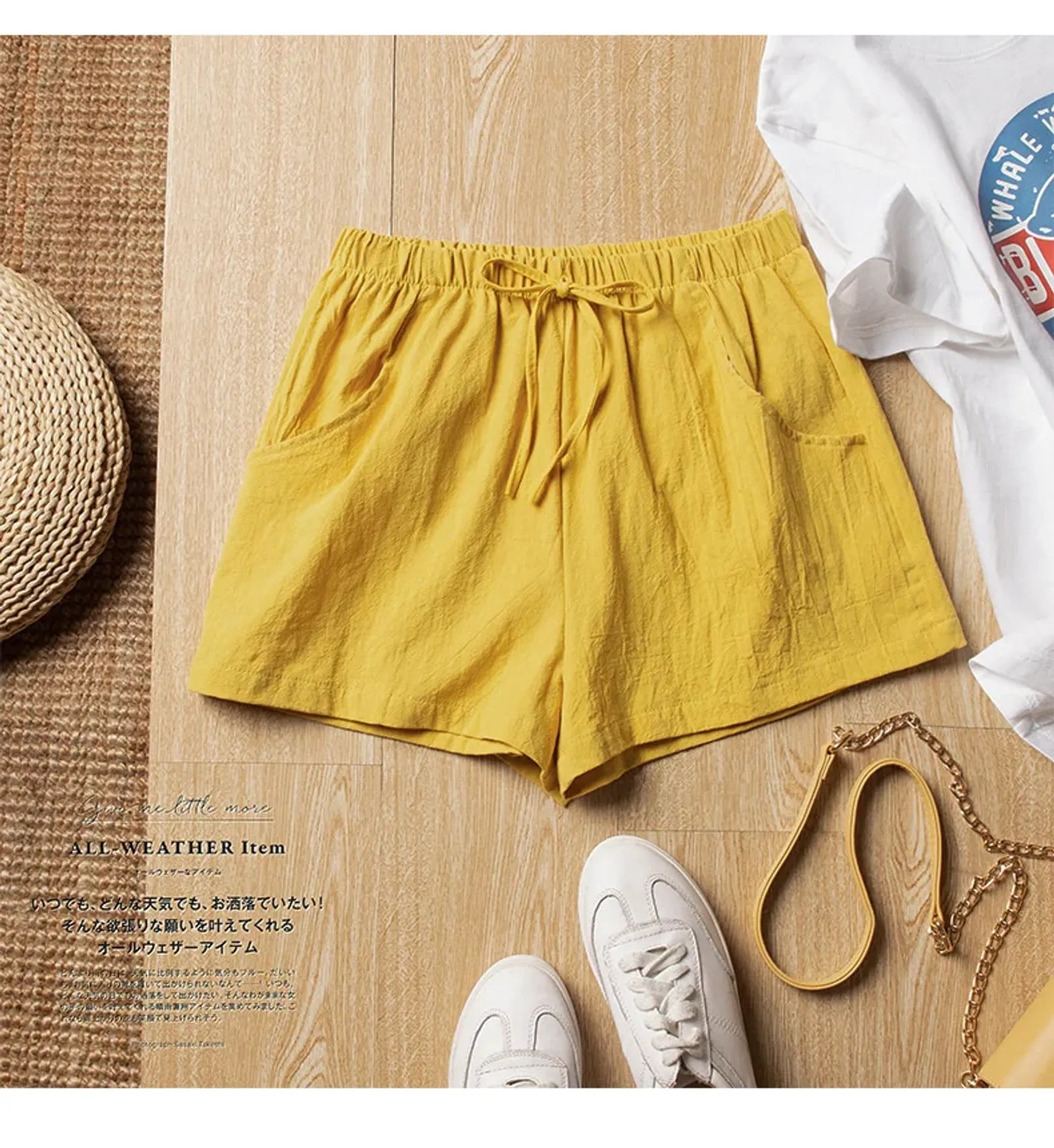 High Waisted Casual Linen Shorts for Women