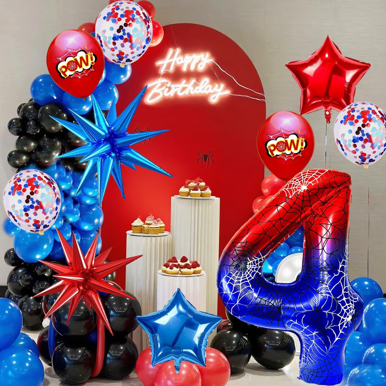 Spider Theme Number Balloons Set with Star Confetti
