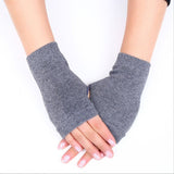 Simple Black Fingerless Knit Wrist Gloves for Winter