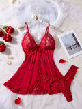 Romantic Red Lace Lingerie Set for Women