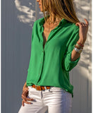 Women's Vintage Autumn Polo Collar Button-Up Blouse