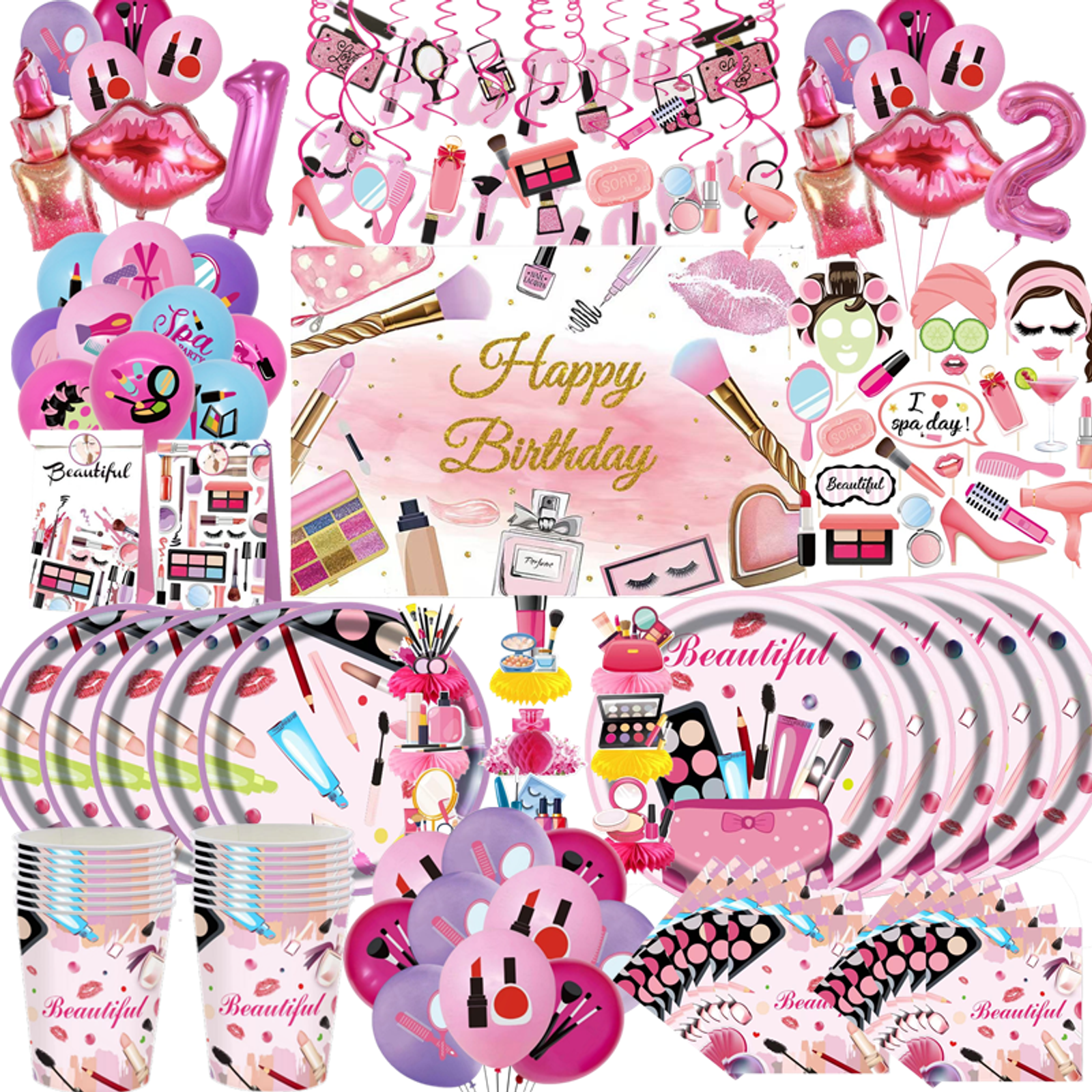 Makeup Birthday Disposable Tableware for Spa Parties