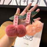 Cute Soft Fluffy Red Rabbit Fur Ball Keychain