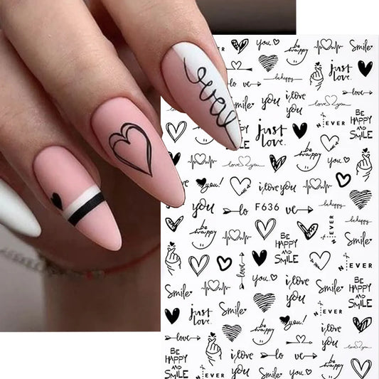 6PCS 3D Valentine’s Day Nail Art Stickers - Cute Cartoon Designs