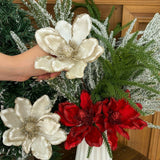 3/5pcs Red and White Artificial Glitter Christmas Flowers