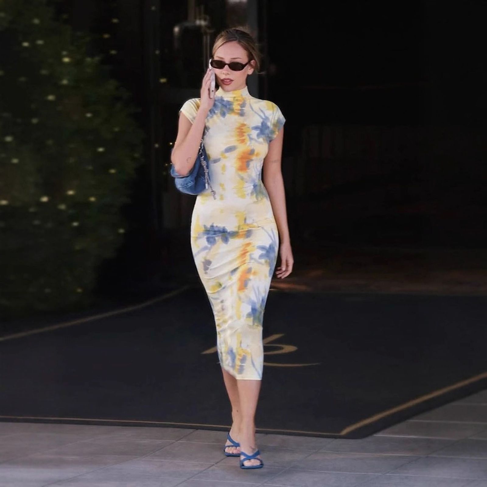 Elegant High Collar Slim Fit Summer Print Dress