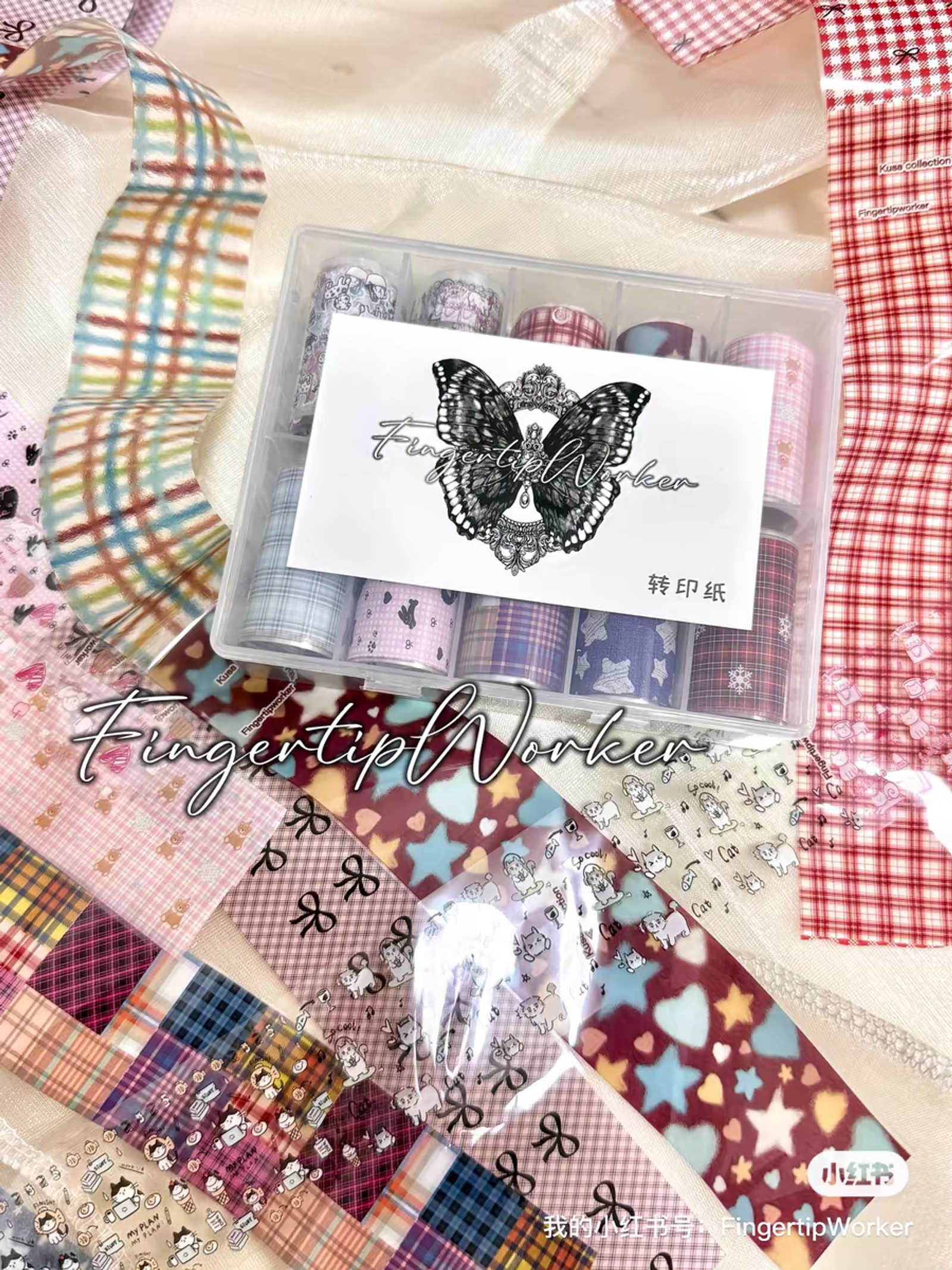 10 Rolls of Plaid Bow Stars Nail Foils Transfer Paper