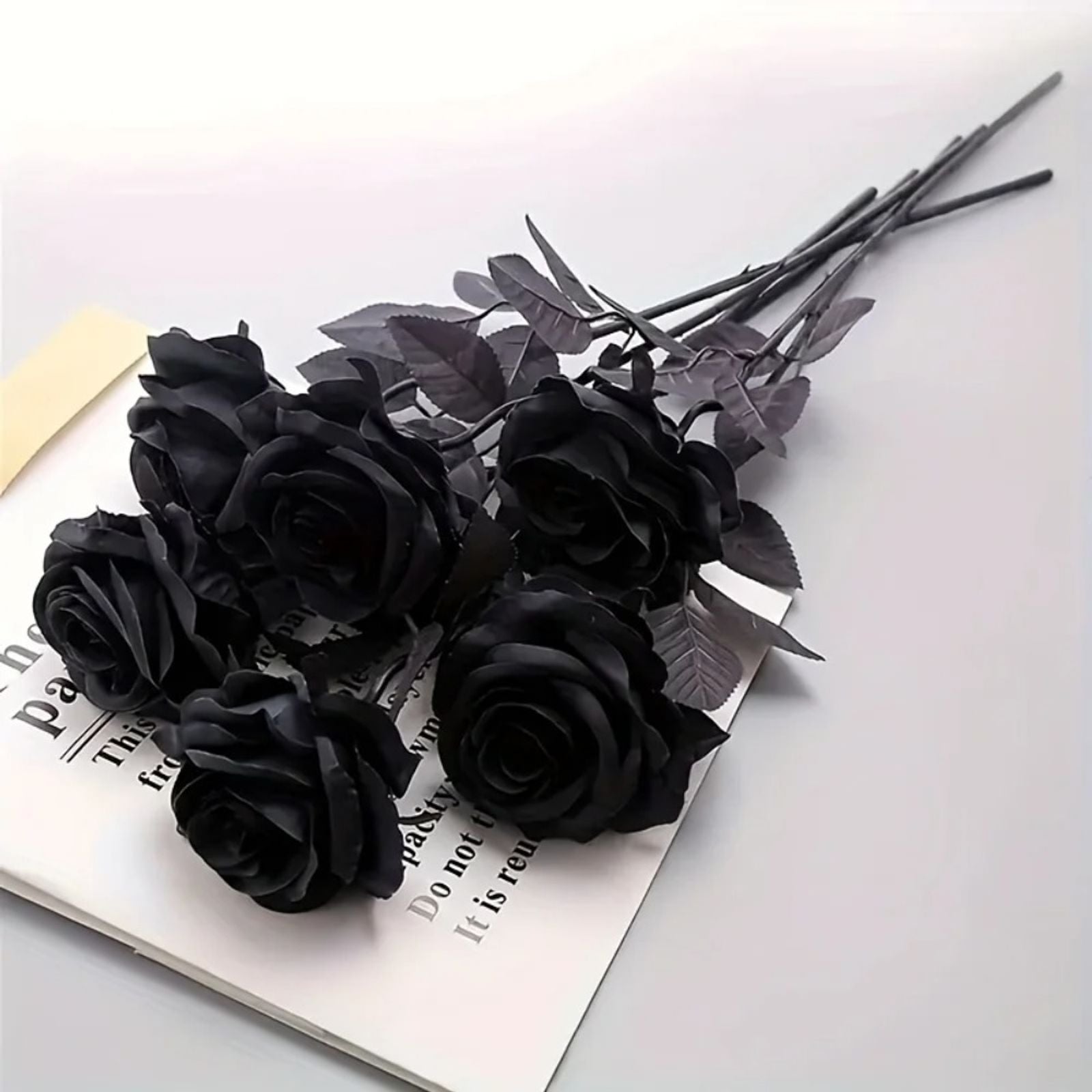 Artificial Black Roses - Long Stem Fake Flowers for Decor