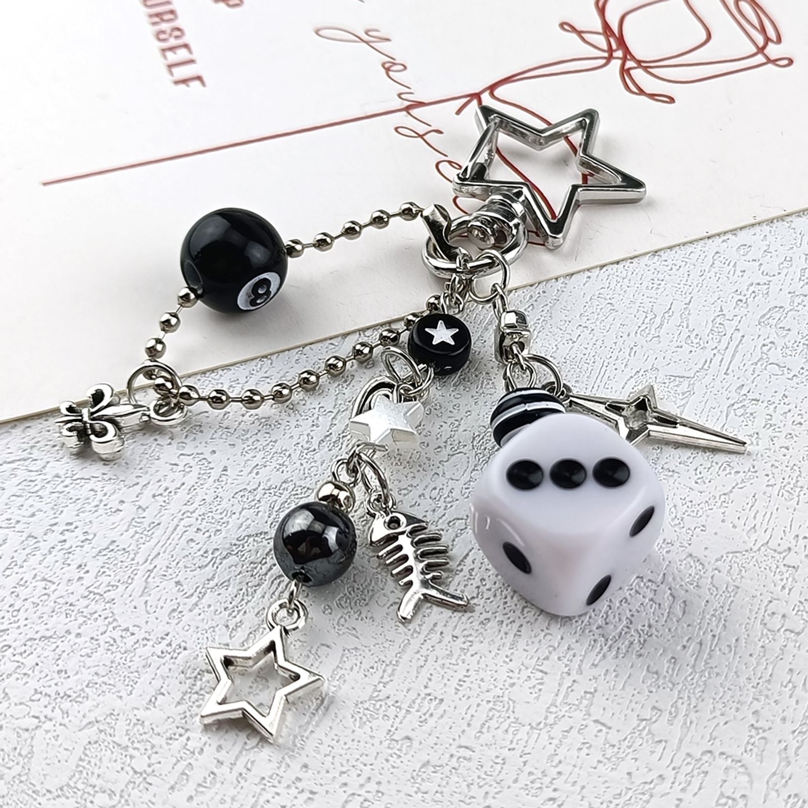 Punk Black Love Cross Fish Bone Pendant Keychain