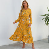 Women’s Bohemian Floral Maxi Dress with Full Sleeves