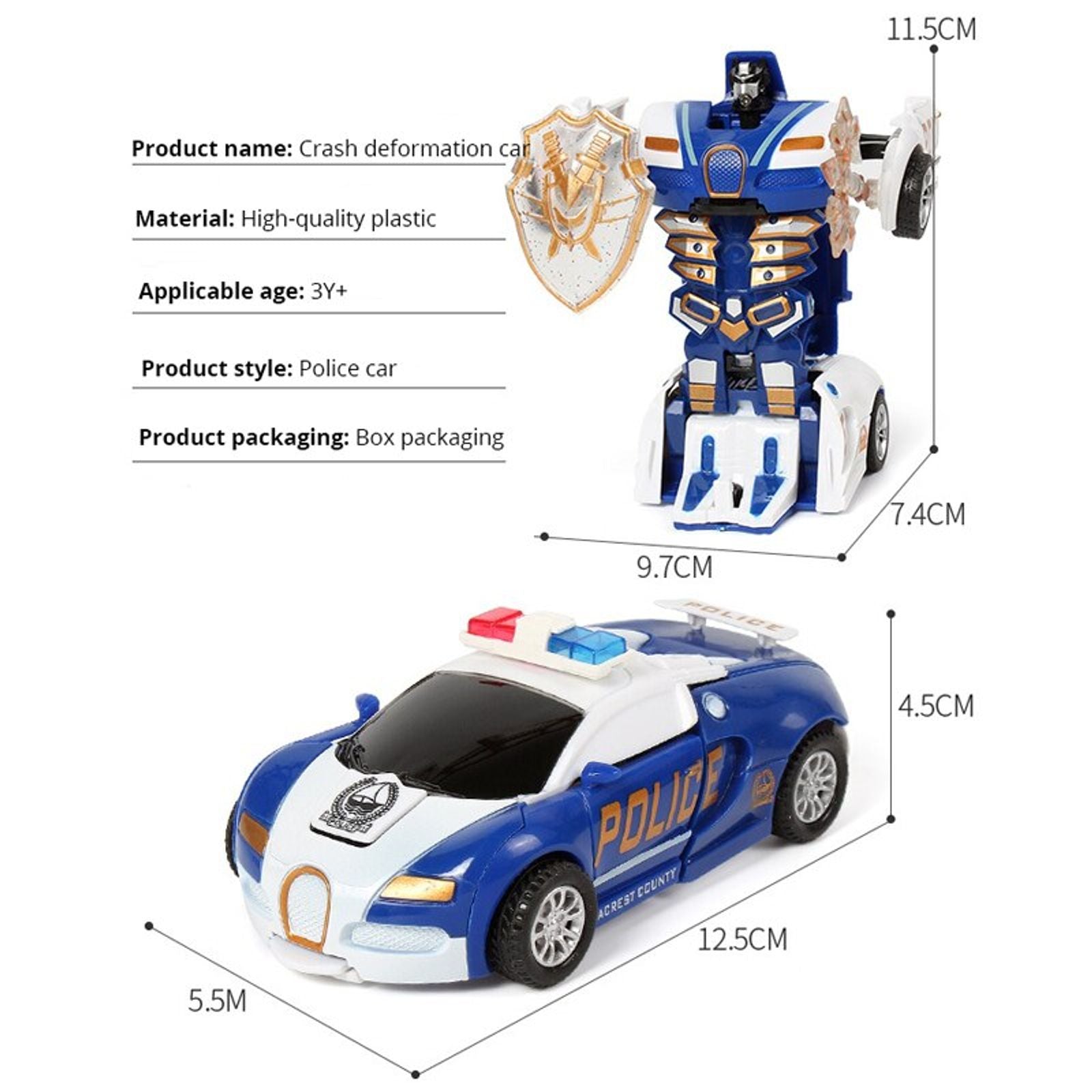 Blue Police Car Toy with Inertia Deformation Feature