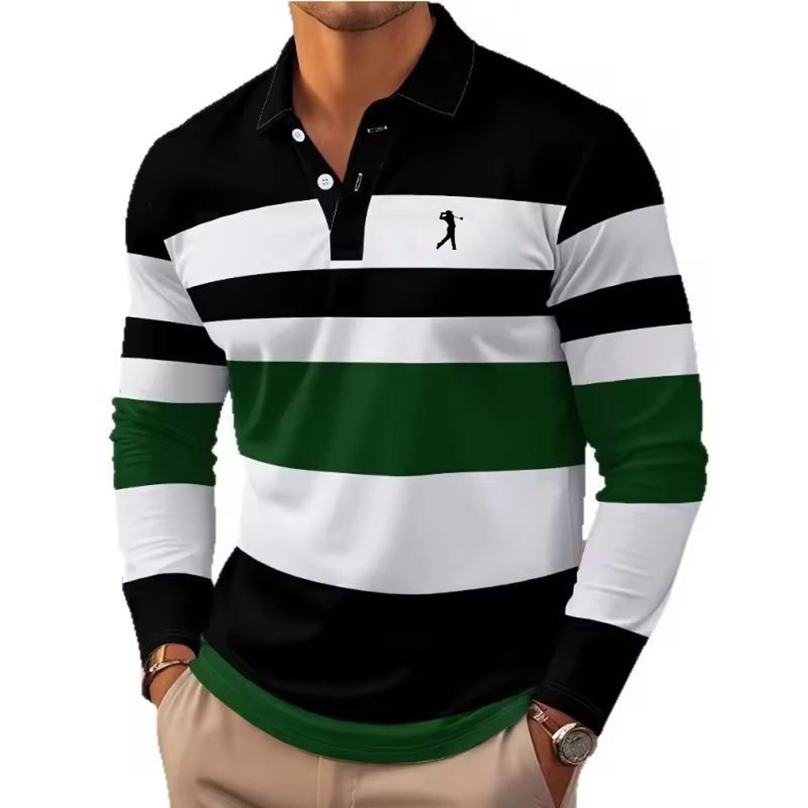 Men's Long Sleeve Stripes Rugby Polo Shirt