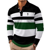 Men's Long Sleeve Stripes Rugby Polo Shirt
