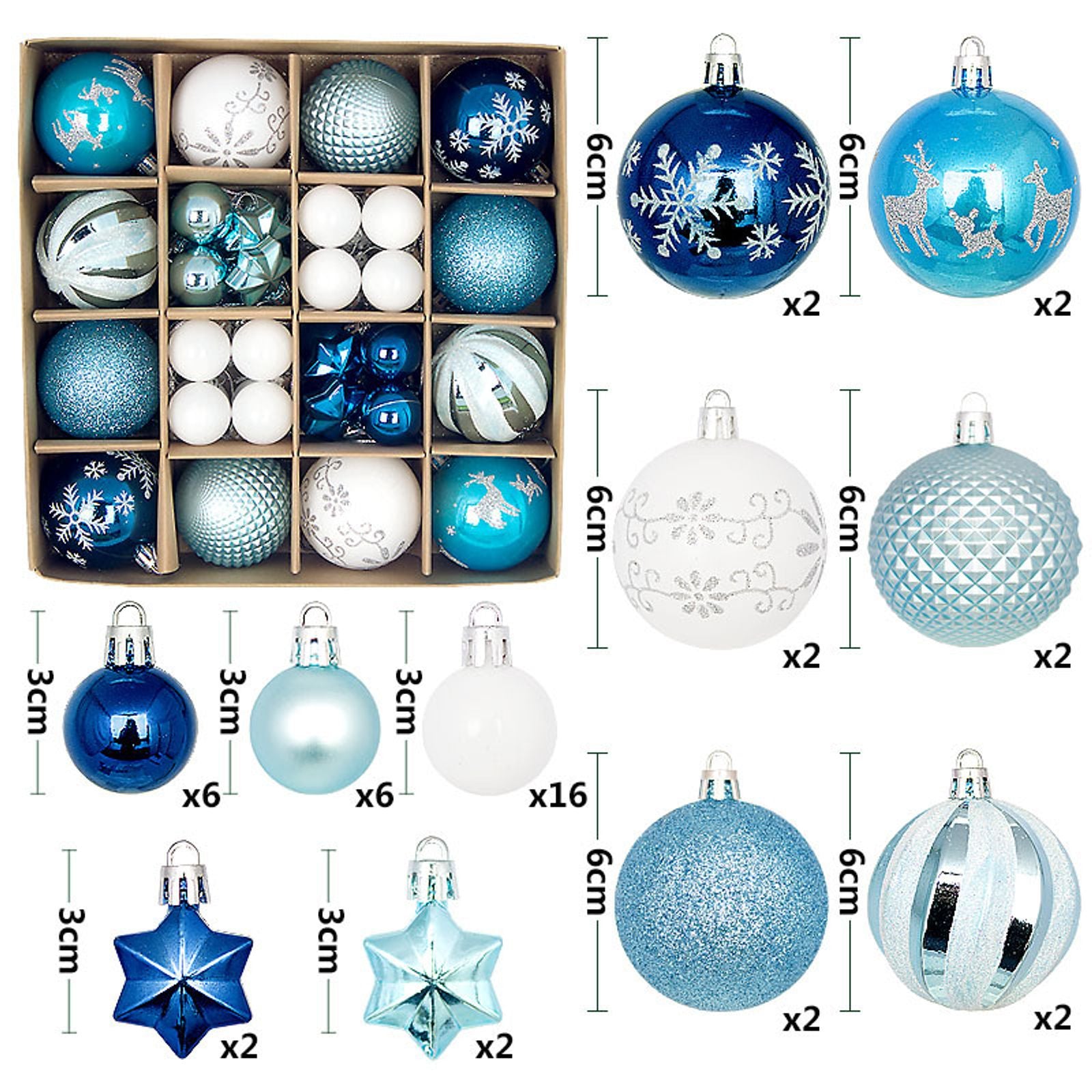 44Pcs Christmas Ball Ornaments for Home Decor