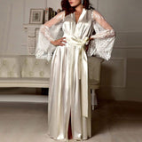 Womens Sexy Long Lace Nightdress Bath Robe Gown