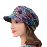 Women’s Peaked Cap with Earflaps - Floral Print