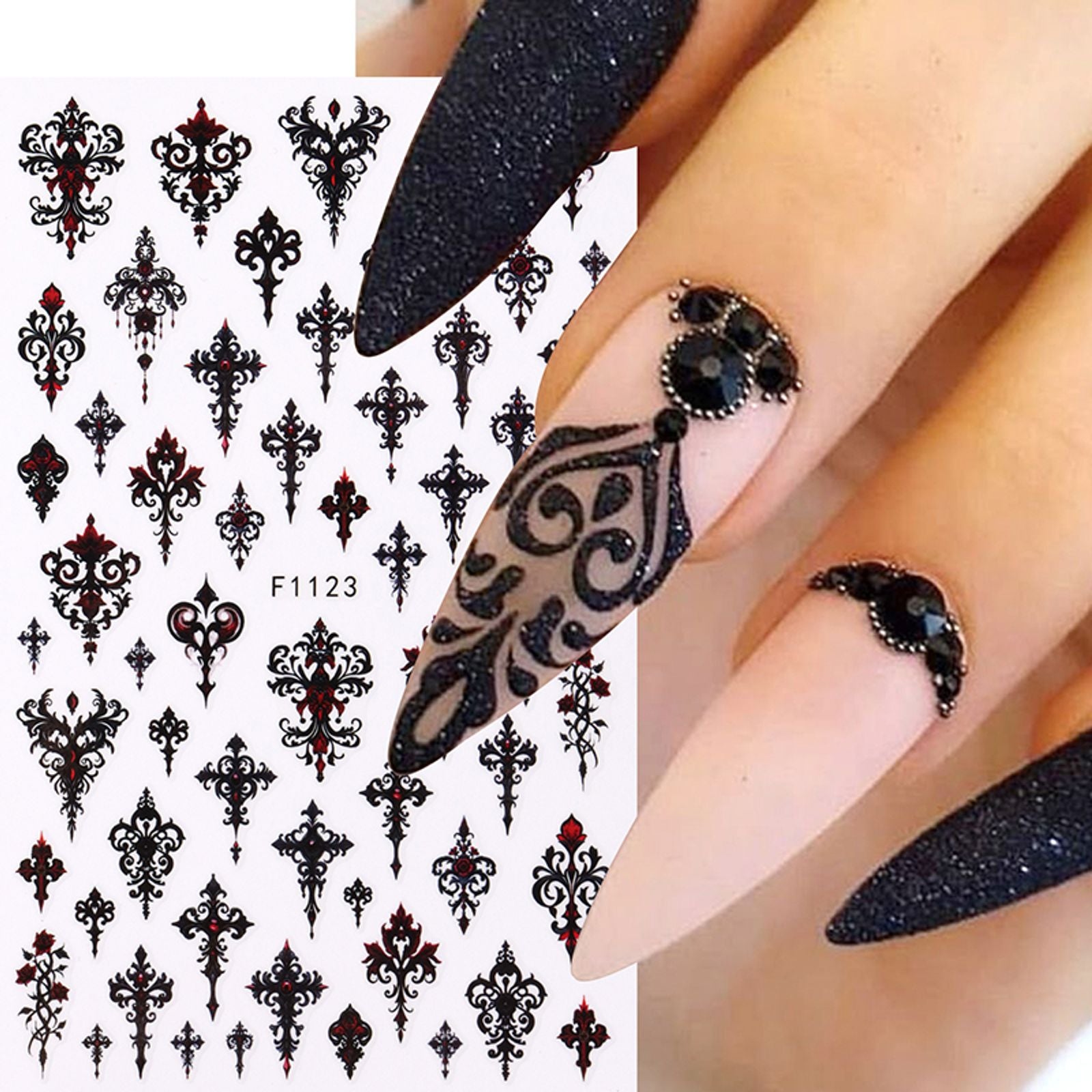 Gothic Black Nail Art Stickers for Elegant Weddings & Halloween