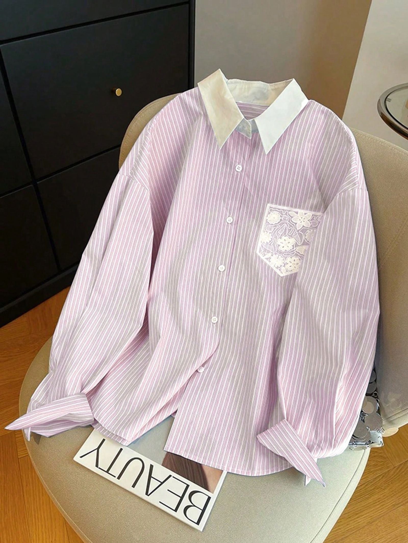 Women's Striped Lace Pocket Shirt for Casual Looks