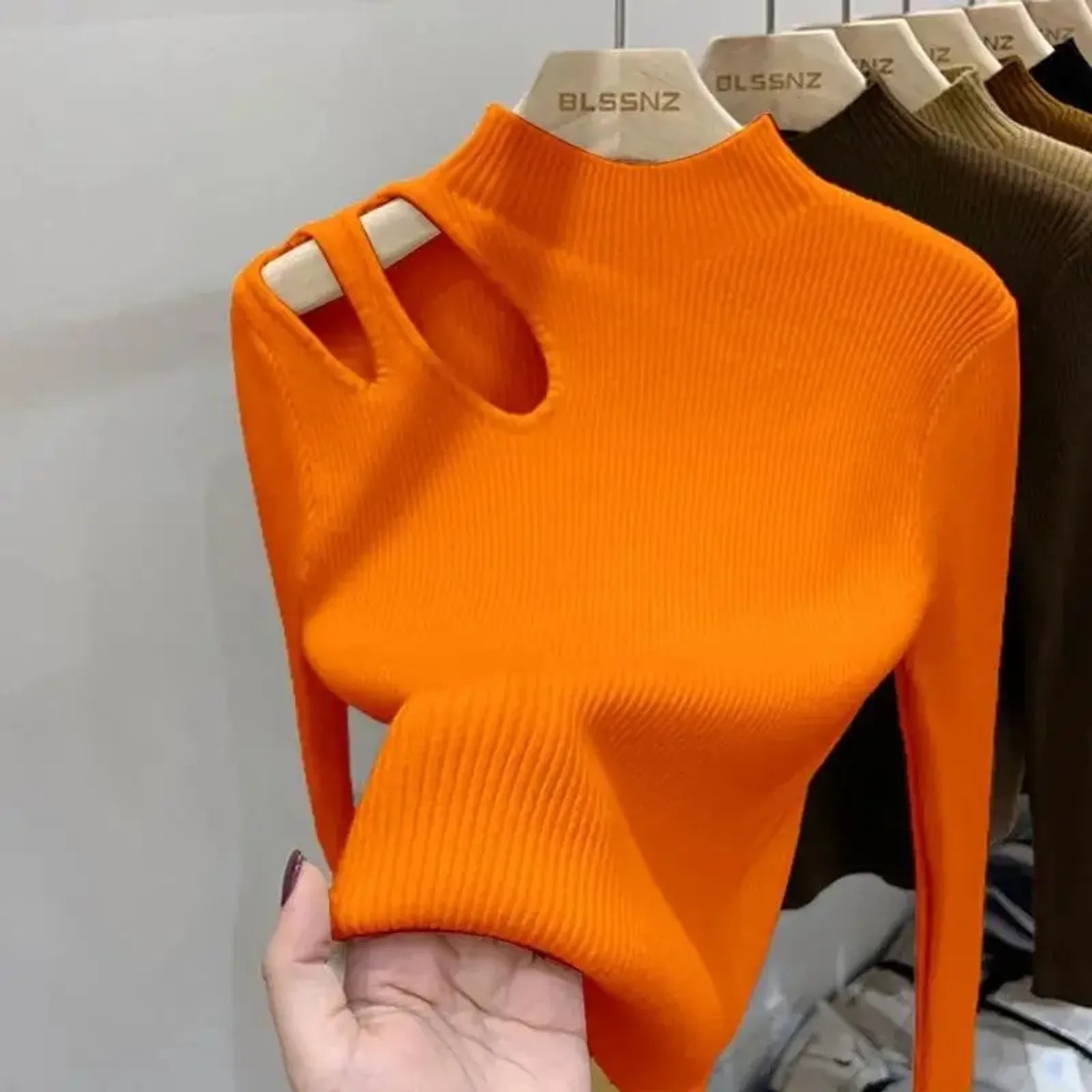 Hollow-Out Turtleneck Knitted Sweater for Women