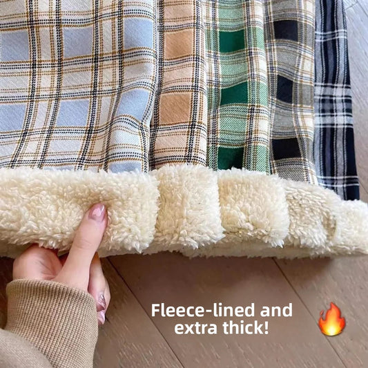 Lamb Velvet Fleece Lined Plaid Wide Leg Pants for Women