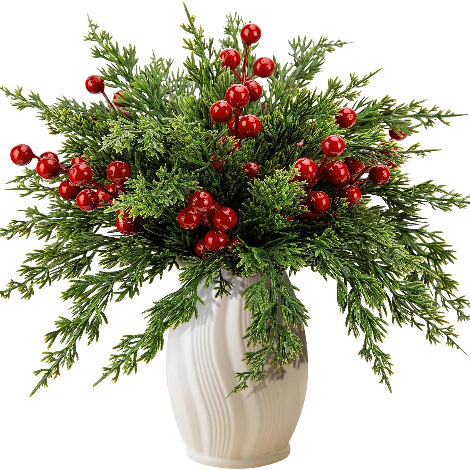 30pcs Artificial Pine Branches with Red Berry Stems