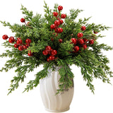 30pcs Artificial Pine Branches with Red Berry Stems