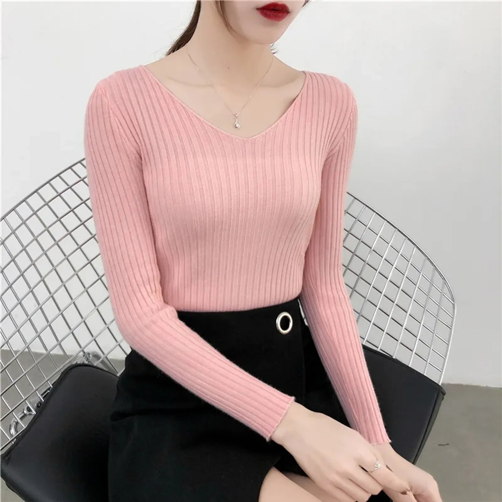 Women’s Knitted V-Neck Pullover Sweater
