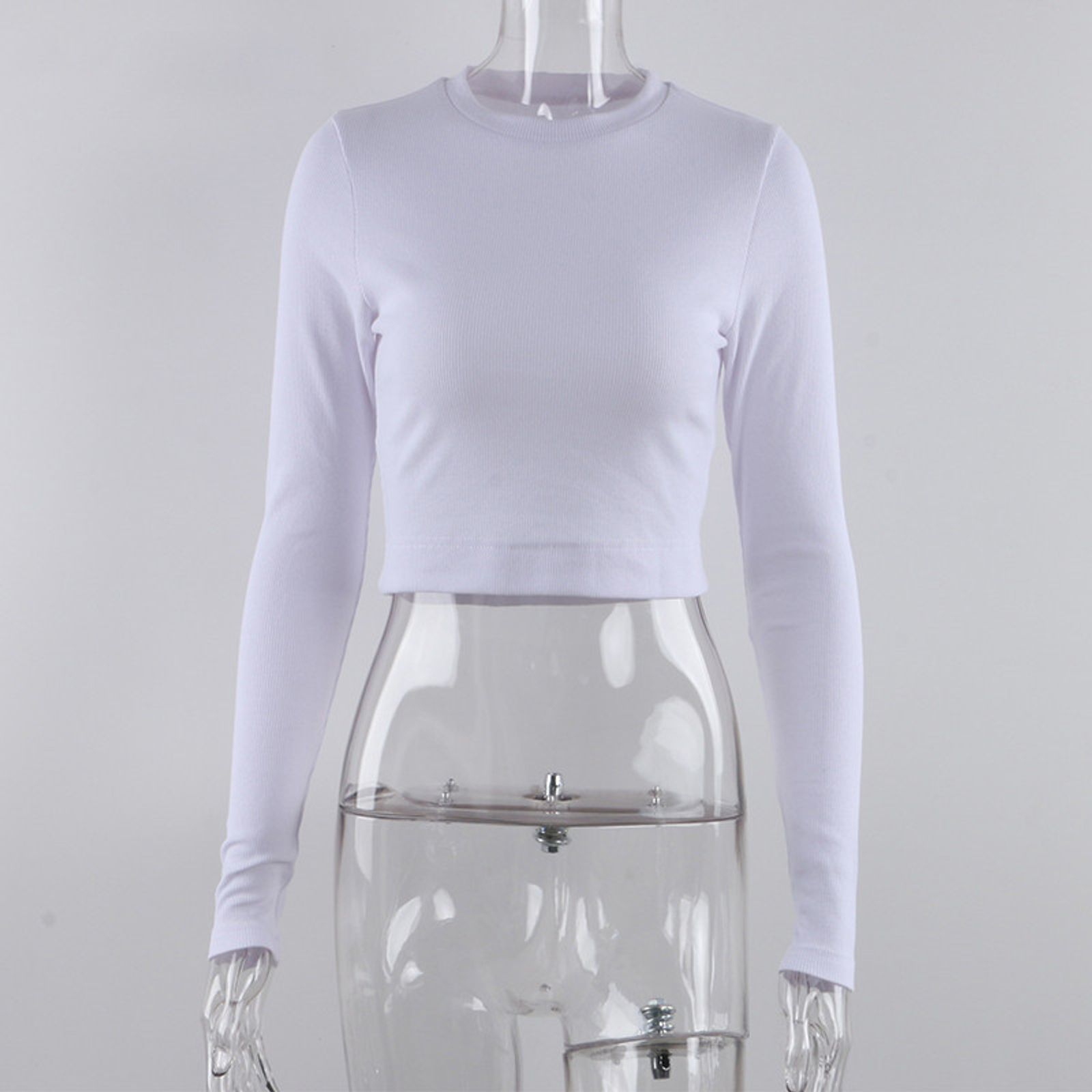 Women’s Ribbed O Neck Long Sleeve Cropped Top