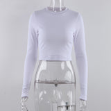 Women’s Ribbed O Neck Long Sleeve Cropped Top