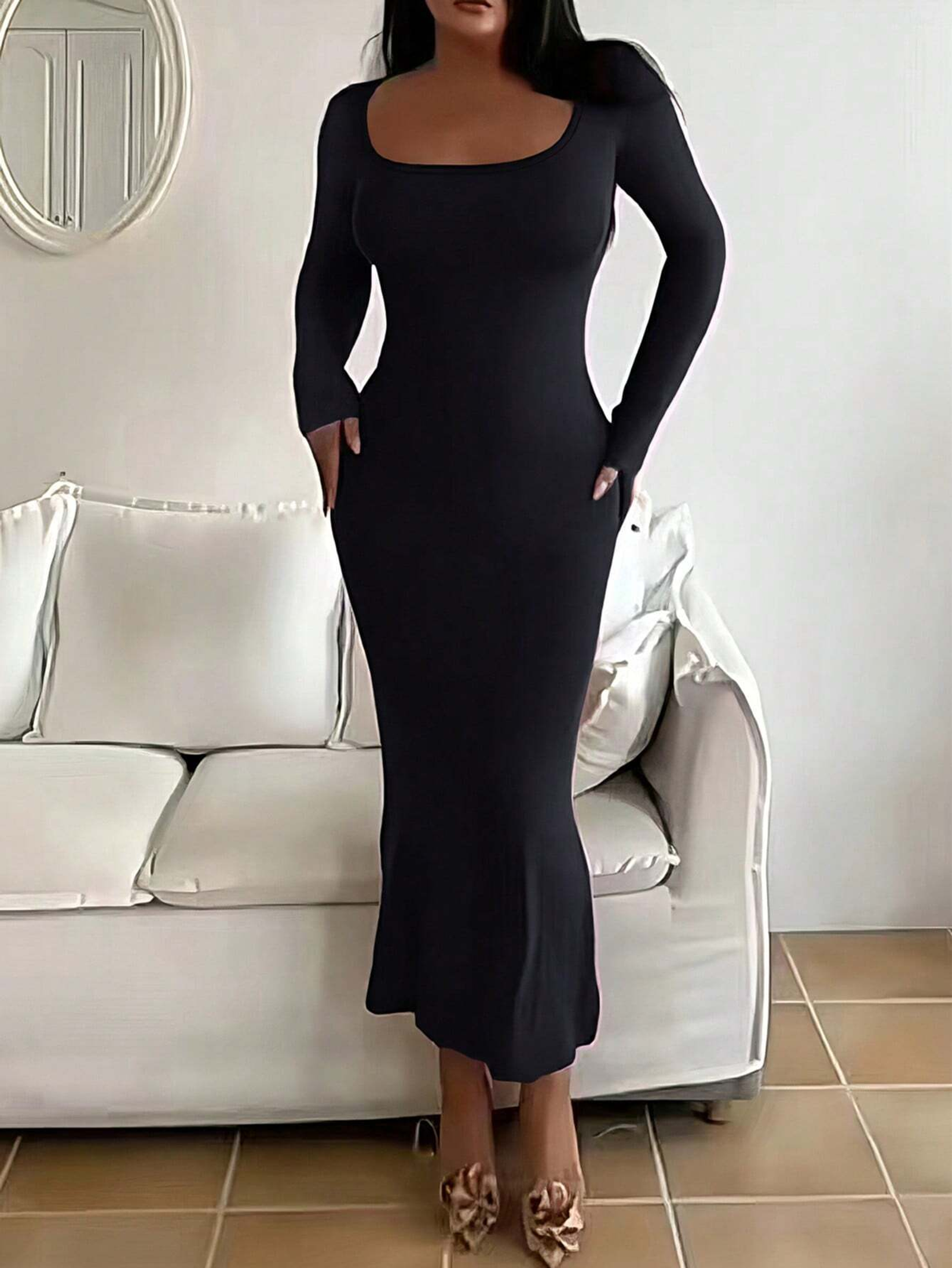 Women's Solid Long Sleeve Bodycon Dress
