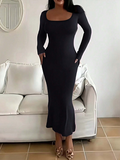 Women's Solid Long Sleeve Bodycon Dress