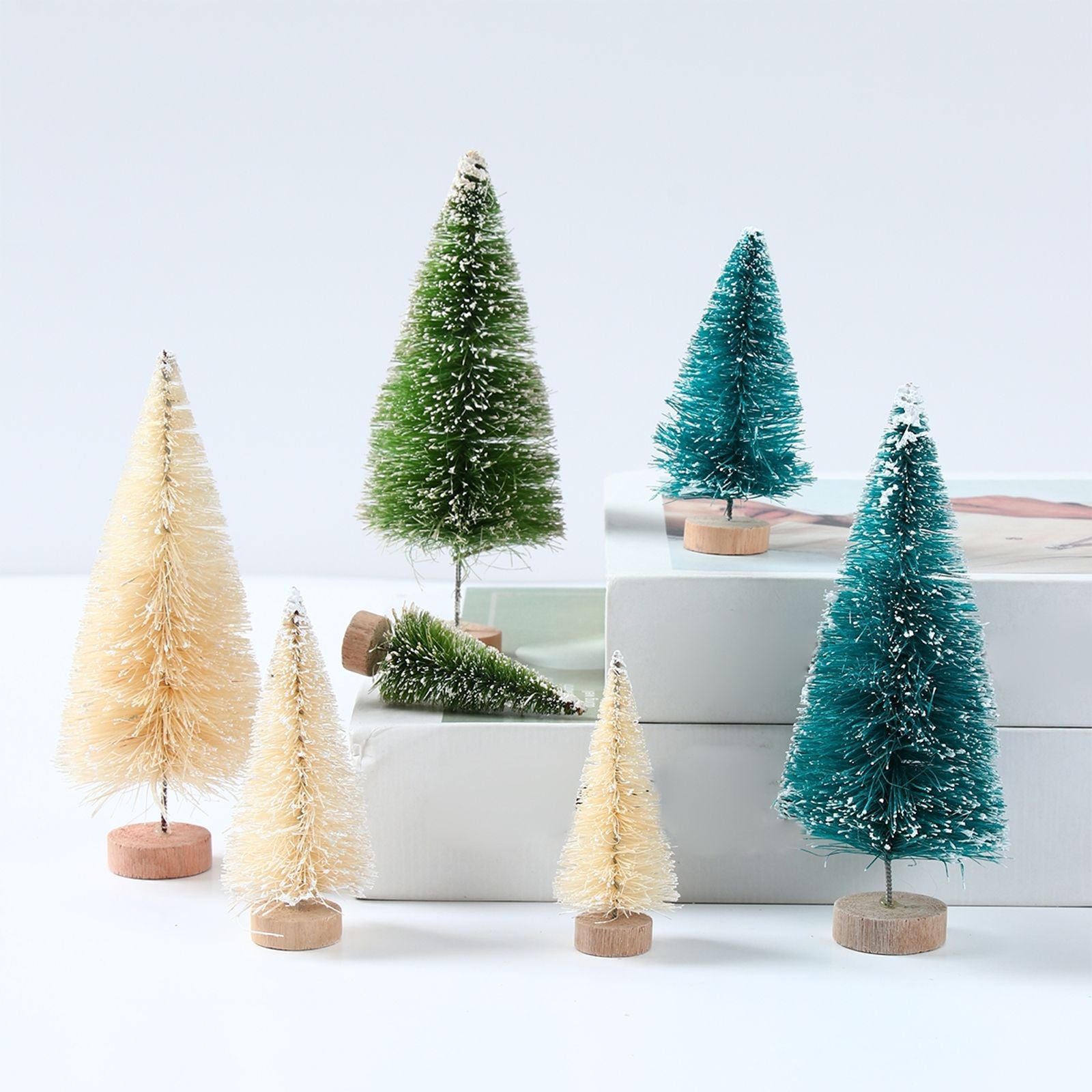 Mini Wooden Christmas Tree in Blue Green White Gold