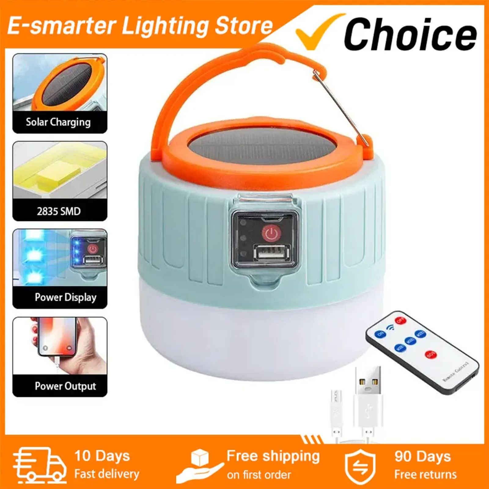 Outdoor Solar LED Camping Lantern - USB Rechargeable Portable Light