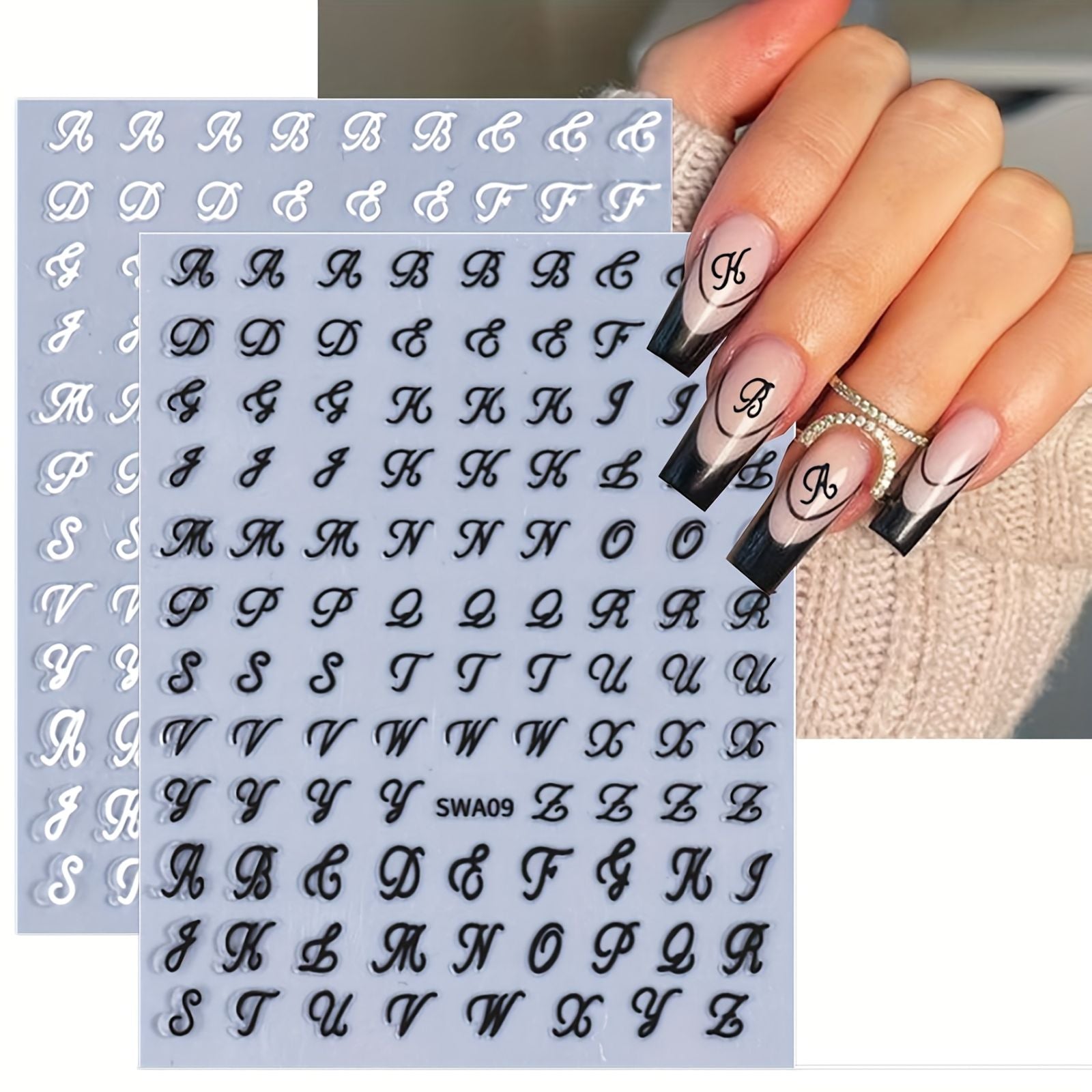 Retro 3D English Letters Nail Stickers - 4/8 Sheets