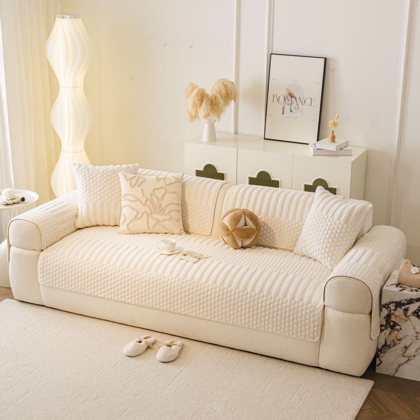 Thicken Warm Geometric Jacquard Fleece Sofa Cover