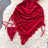 Women's Red Ruched Mini Dress with Spaghetti Straps