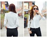 Women's Long Sleeve V Neck Chiffon Blouse - Elegant Office Wear