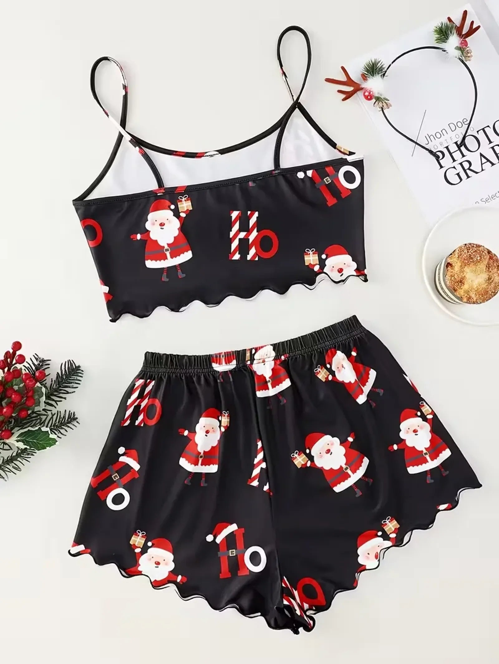 Christmas Santa Claus Print Pajama Set for Women