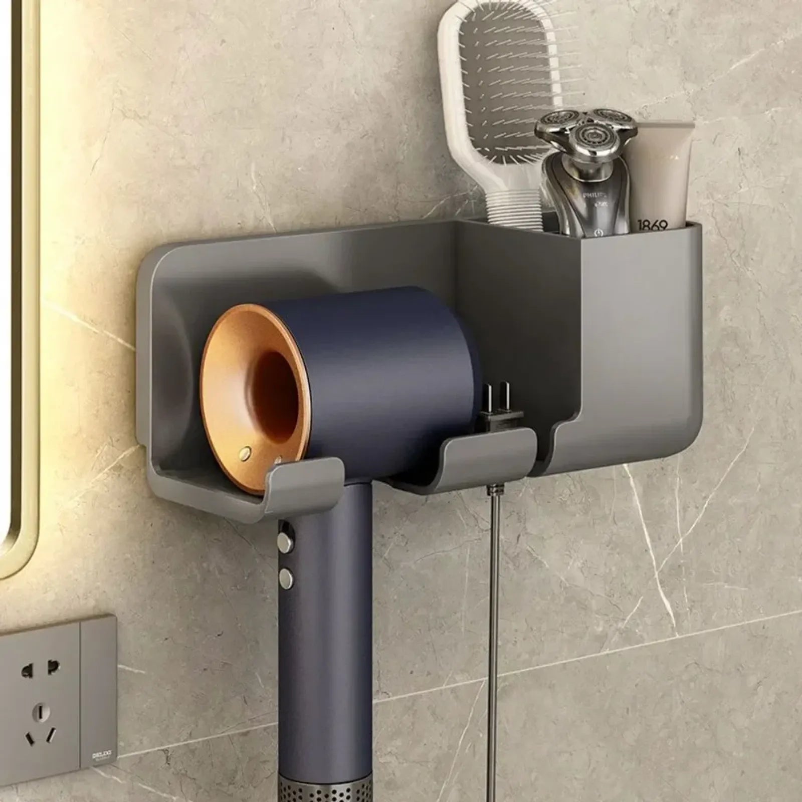 Wall-Mounted Hair Dryer Holder and Organizer