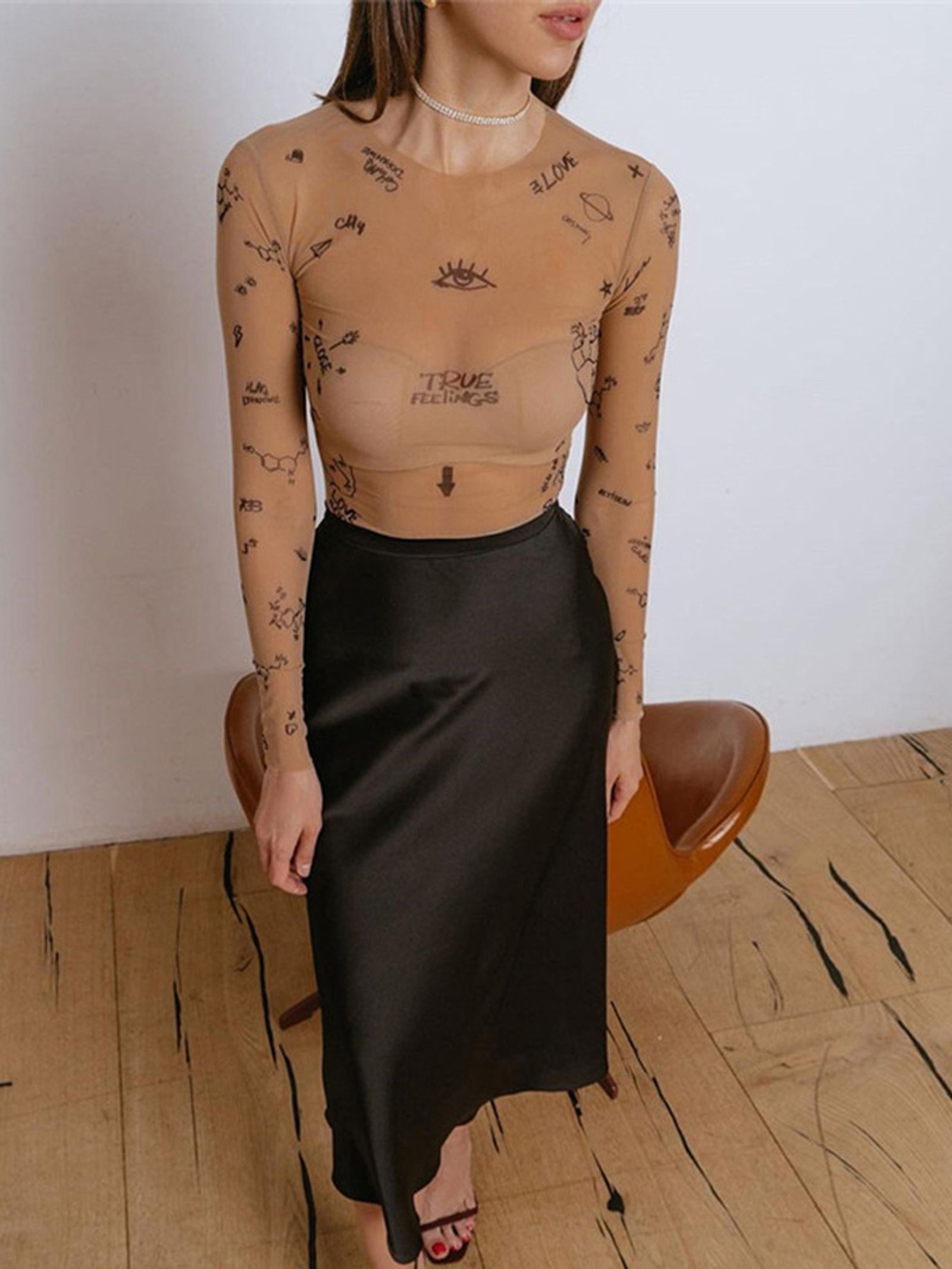 Long-Sleeved Bodysuit for Women - Slim Fit Party Wear