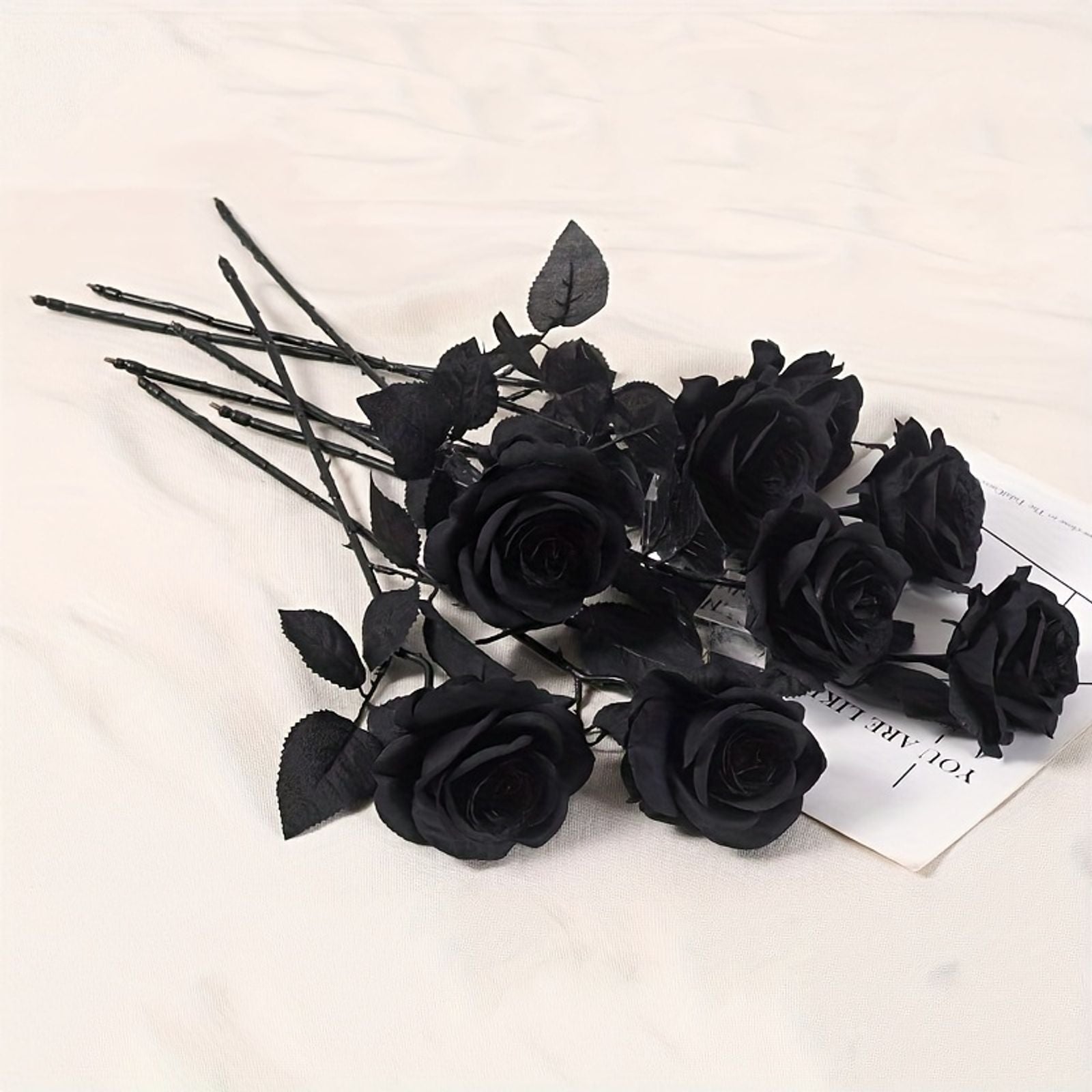 Artificial Black Roses - Long Stem Fake Flowers for Decor