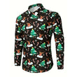 Men's Christmas Elk Graphic Print Long Sleeve Shirt
