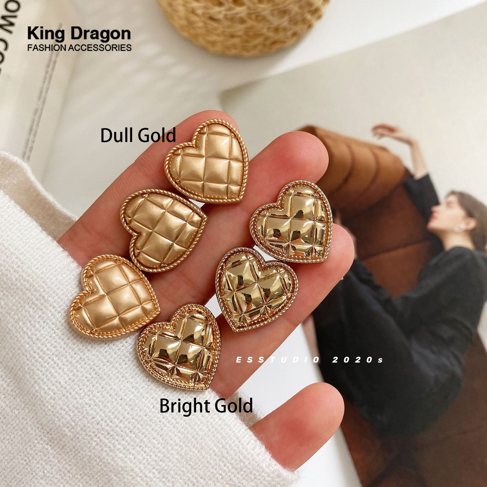Gold Heart Alloy Metal Buttons for Clothing - 6PCS